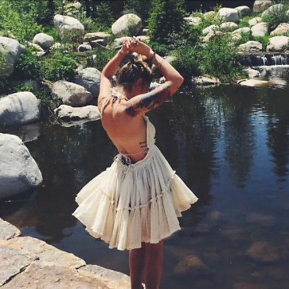 NEW Boho Mesh Dot Ruffle Halter Mini Dress Off White Cream Ivory - Picture 3 of 13